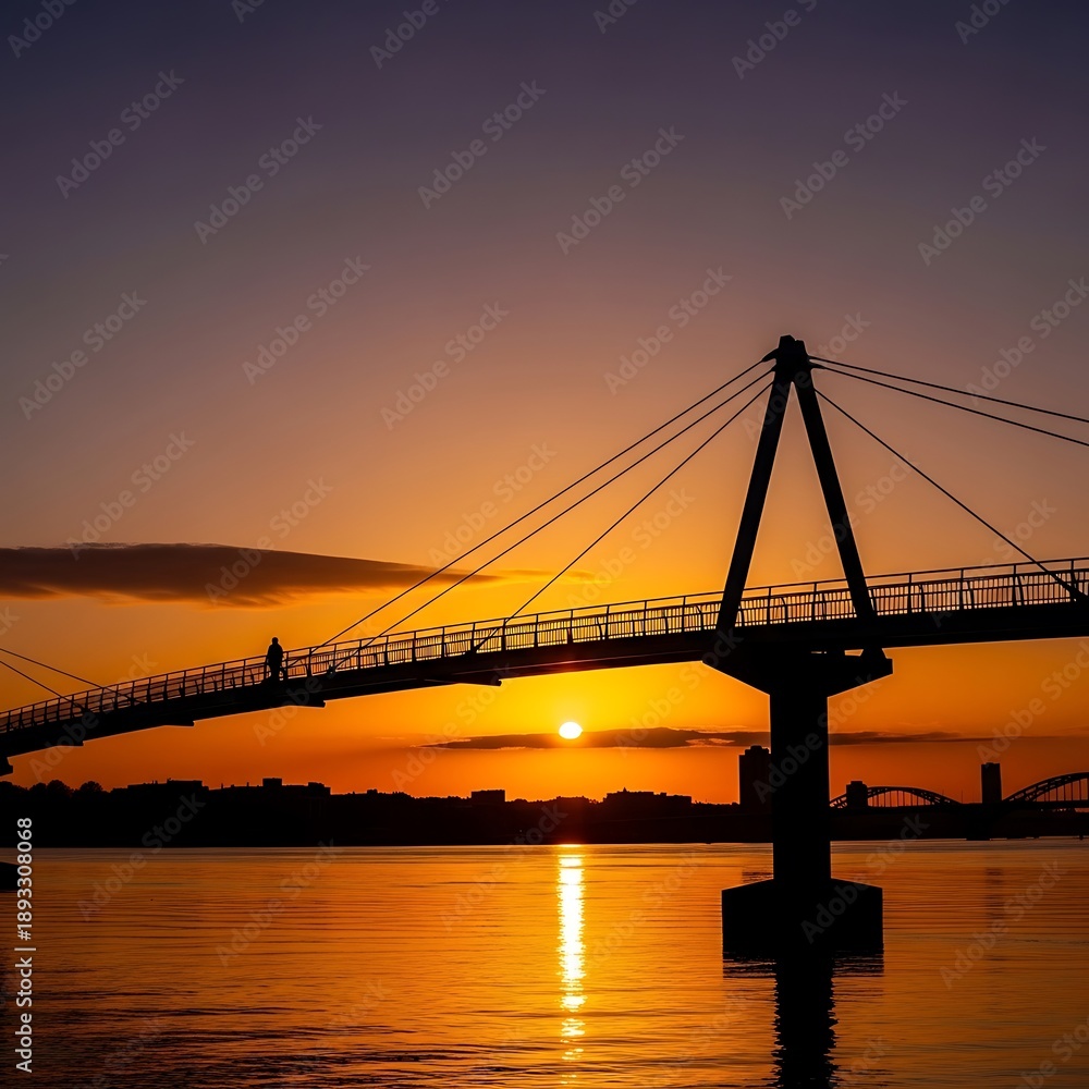 Fototapeta premium Sunset over a cable-stayed bridge.