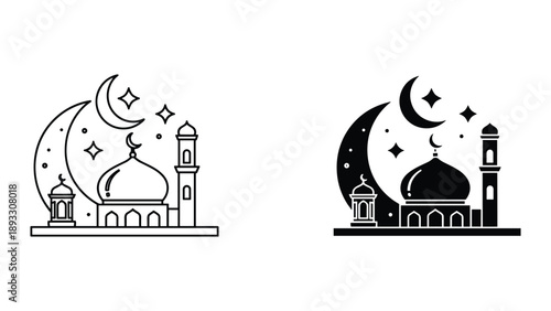 Whimsical Cat Silhouettes with Moon and Buildings