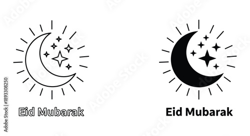 Eid Mubarak Greeting Cards with Crescent Moon and Star