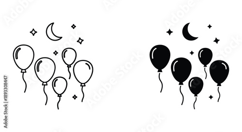 Minimalist Balloon and Moon Illustration