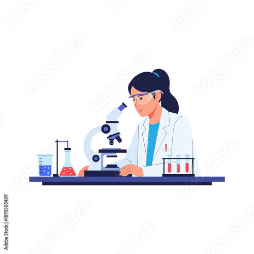 Female Scientist Examining Sample Under Microscope in Laboratory