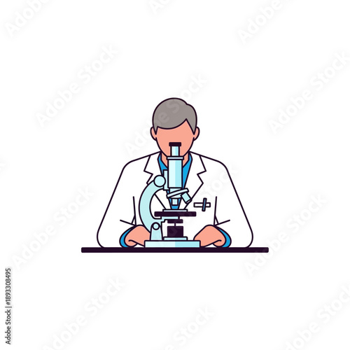Scientist in lab coat using a microscope for research, illustration