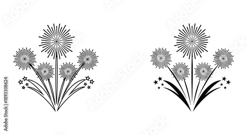 Black and White Floral Design with Dandelions