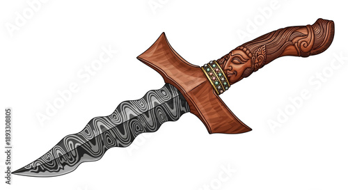 Celtic dagger knife with intricate wooden handle.
