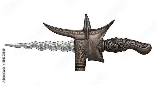 kris dagger traditional Indonesian sword sharp blade.
