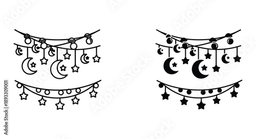 Pair of Black and White Moon and Star Necklaces