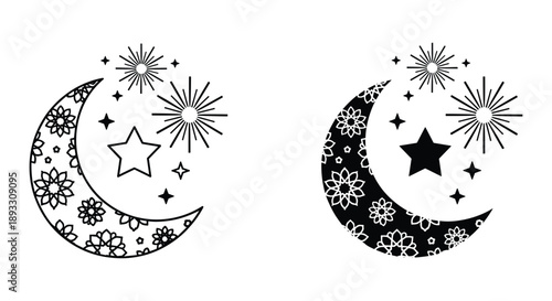 Celestial Moon and Stars Decorative Art