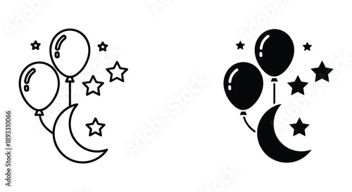 Whimsical Balloons and Moons Illustration