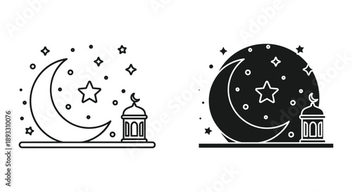 Whimsical Nighttime Scenes with Moon and Stars