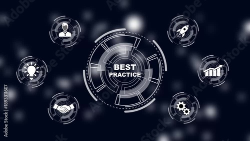 Business network concept. BEST PRACTICE successful business concept. a futuristic holographic advanced HUD circle platform Business, Technology network background concept.