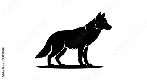Silhouette of a Standing Wolf Facing Right.