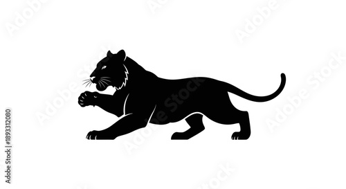 Silhouette of a black panther in motion on a white background.