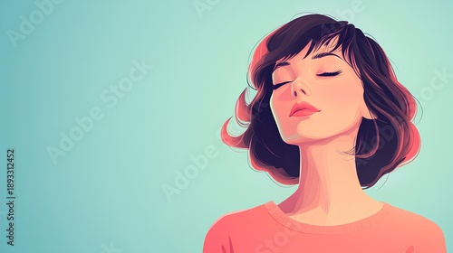 Portrait of a beautiful young woman with closed eyes on blue background