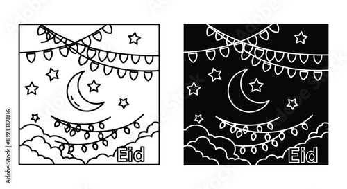 Whimsical Night Sky with Moon and Stars