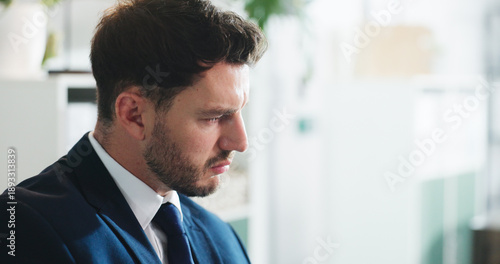 Cuadro en lienzo Thinking, man and lawyer worry in office for case loss, legal error and compliance failure