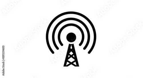 Simple Black Icon of a Radio Tower Broadcasting Signals.