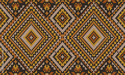Intricate Folk Art Knitting Pattern in Earthy Tones for Textile and Decor
