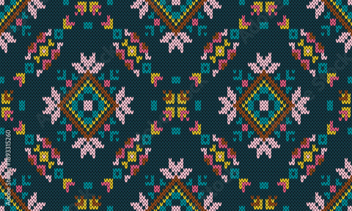 Seamless Ethnic Knitted Pattern with Geometric and Folk-Inspired Motifs