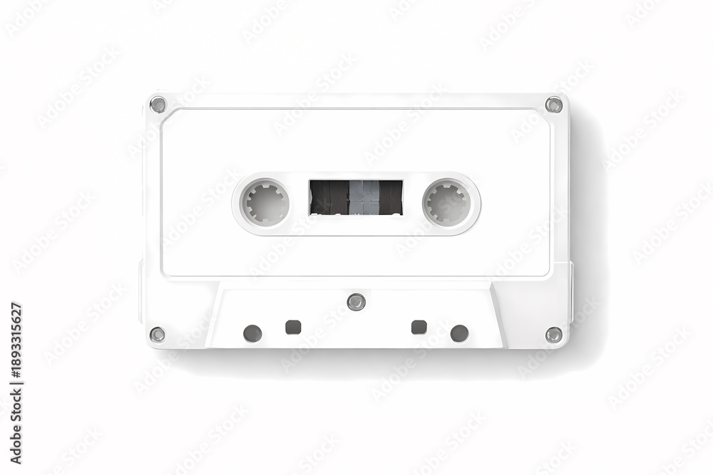 Obraz premium Vintage White Cassette Tape Isolated on Plain Background Highlighting Retro Audio Technology and Nostalgic Music Media Format