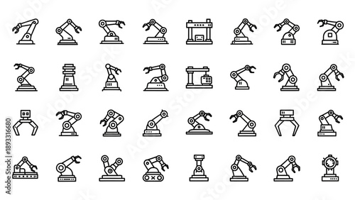 Industrial Robot Arms and Machines Icons.