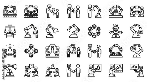 Industrial Robot Icons Set for Manufacturing Process.