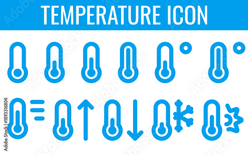 Set of blue temperature vector icons for weather and climate measurement