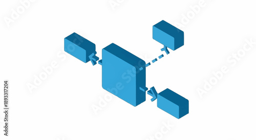 Blue 3D Cubes Connected in a Network Structure.