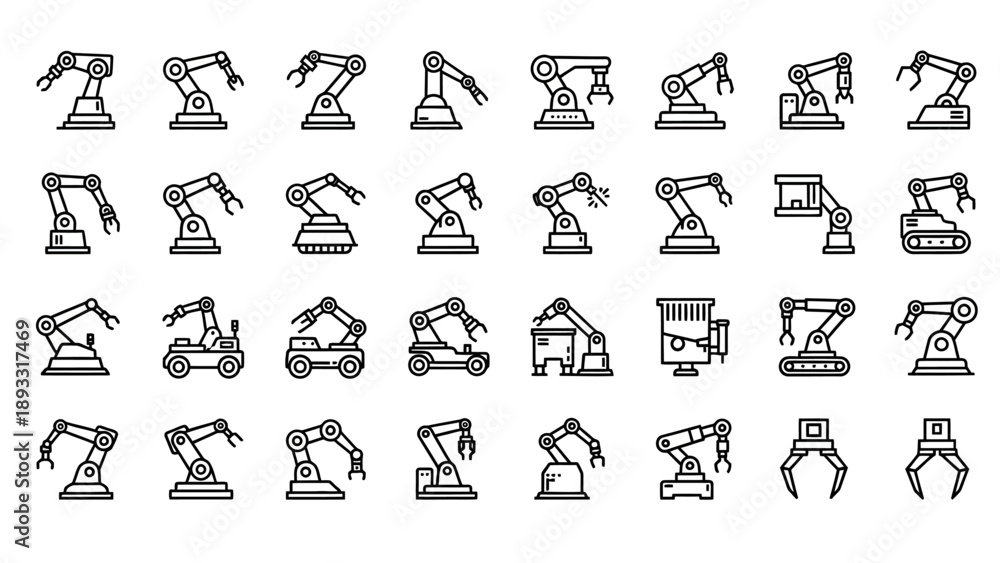 Naklejka premium Industrial robotic arms in various positions.