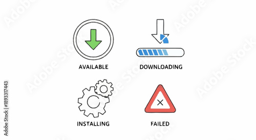 Software installation status icons set with different stages.
