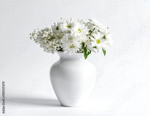 Wallpaper Mural A white vase holds a bouquet of white flowers on a white surface Torontodigital.ca