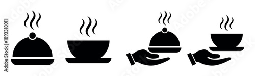 Minimalist Hot Food Service and Restaurant Hospitality Icon Set