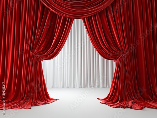 舞台公演の幕開けを演出する豪華な赤いカーテンが印象的なステージ空間