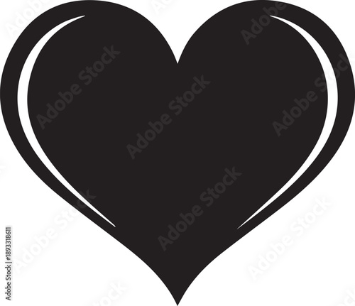 Black heart vector silhouette illustration symbol of love and emotion isolated on transparent background