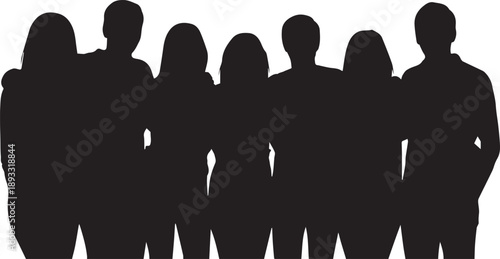 Group of friends standing together silhouette vector illustration representing diversity and community