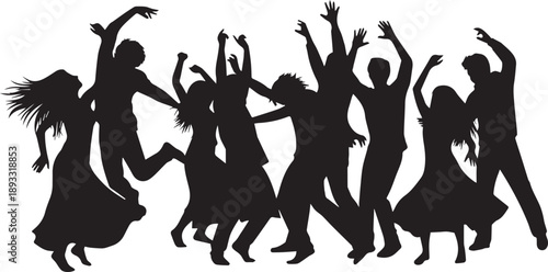 Group of people dancing silhouette illustration party and celebration isolated on transparent background vector