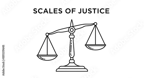 Clear line art illustration of the classic scales of justice, symbolizing fairness and legal principles.