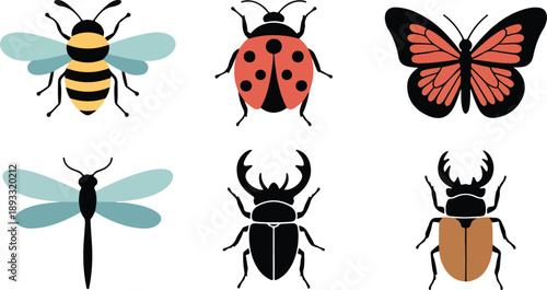 Insects Outline Icons Set  Beetles, Butterflies, and Garden Bugs