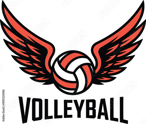 Volleyball with Wings Vector Logo, Sport Team Emblem, Athletic Competition Design