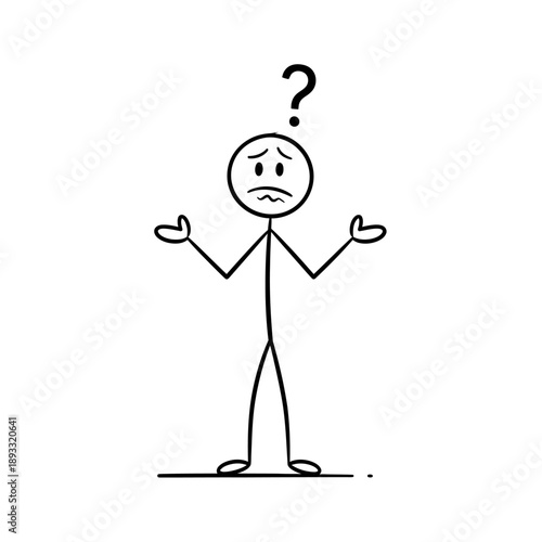 Stick figure with a puzzled expression and questioning gesture.