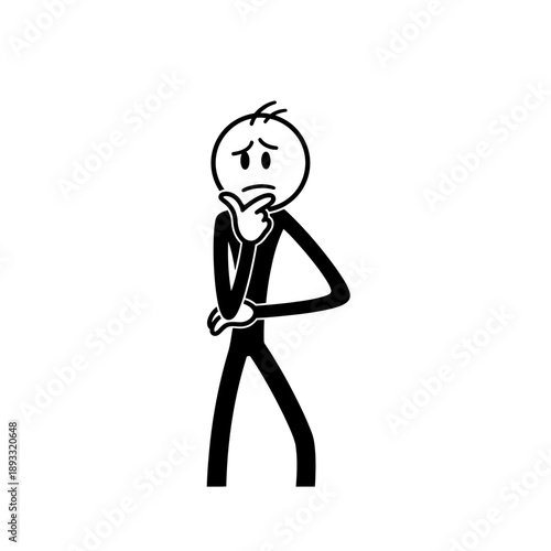 A thoughtful stick figure man contemplating with a puzzled expression.