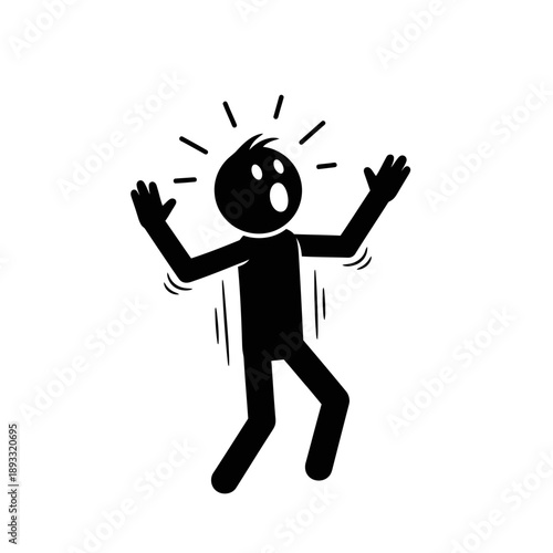 A frightened stick figure character in a state of panic.