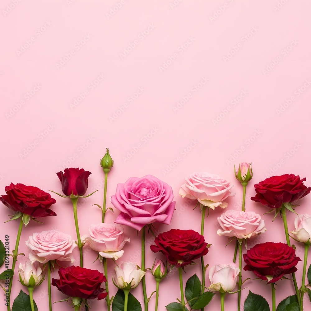 Fototapeta premium Roses in bloom on pink background