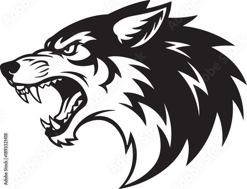 Aggressive Wolf Shows Its Fangs Silhouette vector black on a white background