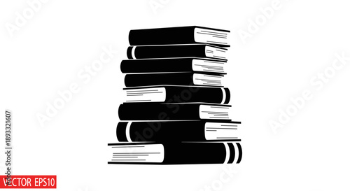 Stack of Black Hardcover Books Illustration.