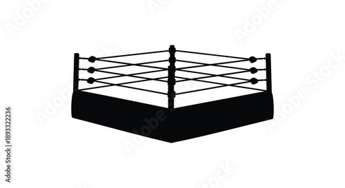 A minimalist black and white depiction of a professional wrestling ring showing ropes and structure high quality detailed