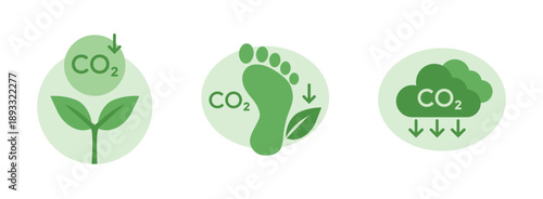 CO2 footprint concept sign icon vector illustration Stock Vector, CO2 Reduction and Carbon Footprint Concept Icons