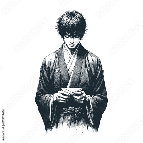 Japanese youth holding a letter sadly