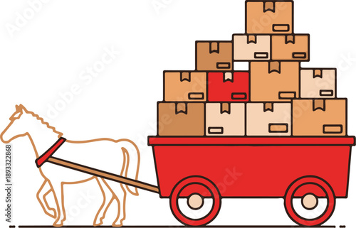 Horse Drawn Cart Loaded with Boxes