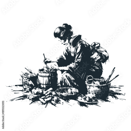 The japanese woman making herbal medicine from leaves