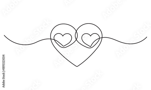 Heart silhouettes in a modern single line triple heart illustration